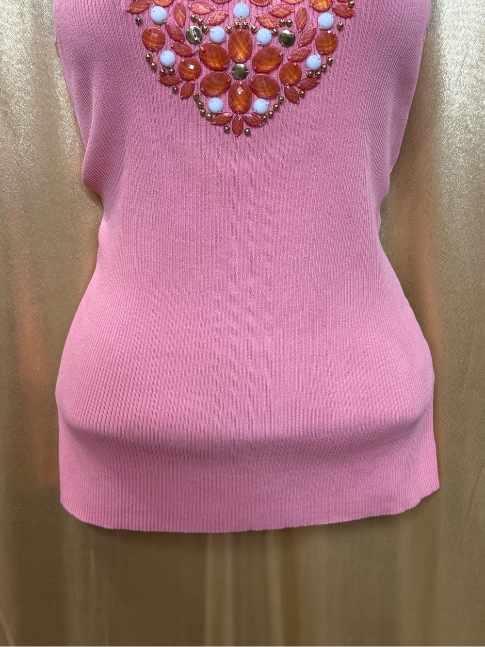 Ruby Rd. Peach Pink Embellished Tank Top Small Ribbed Knit - Picture 2 of 13